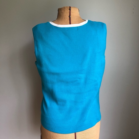 Designers Originals Med. Aqua/White Sleeveless Top - Picture 2 of 10